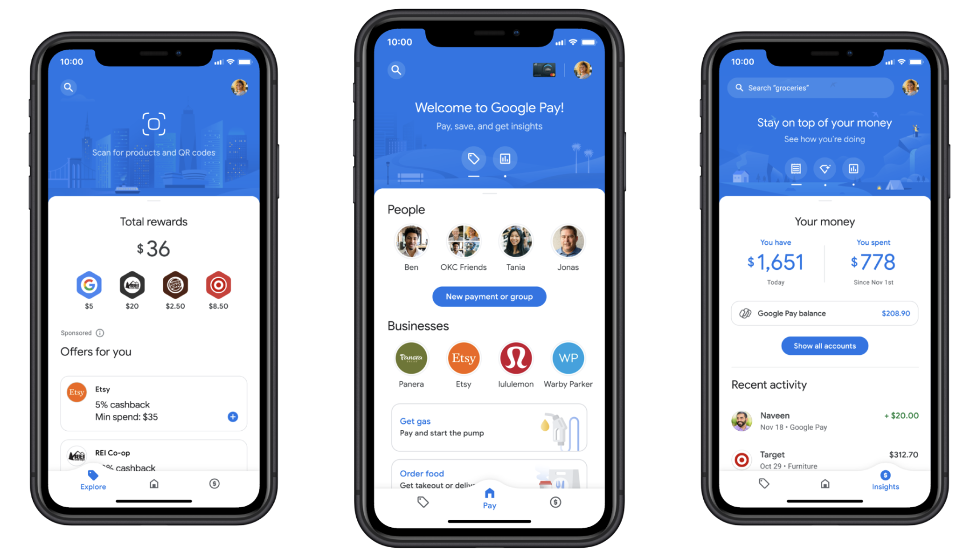Google Pay displayed on phones