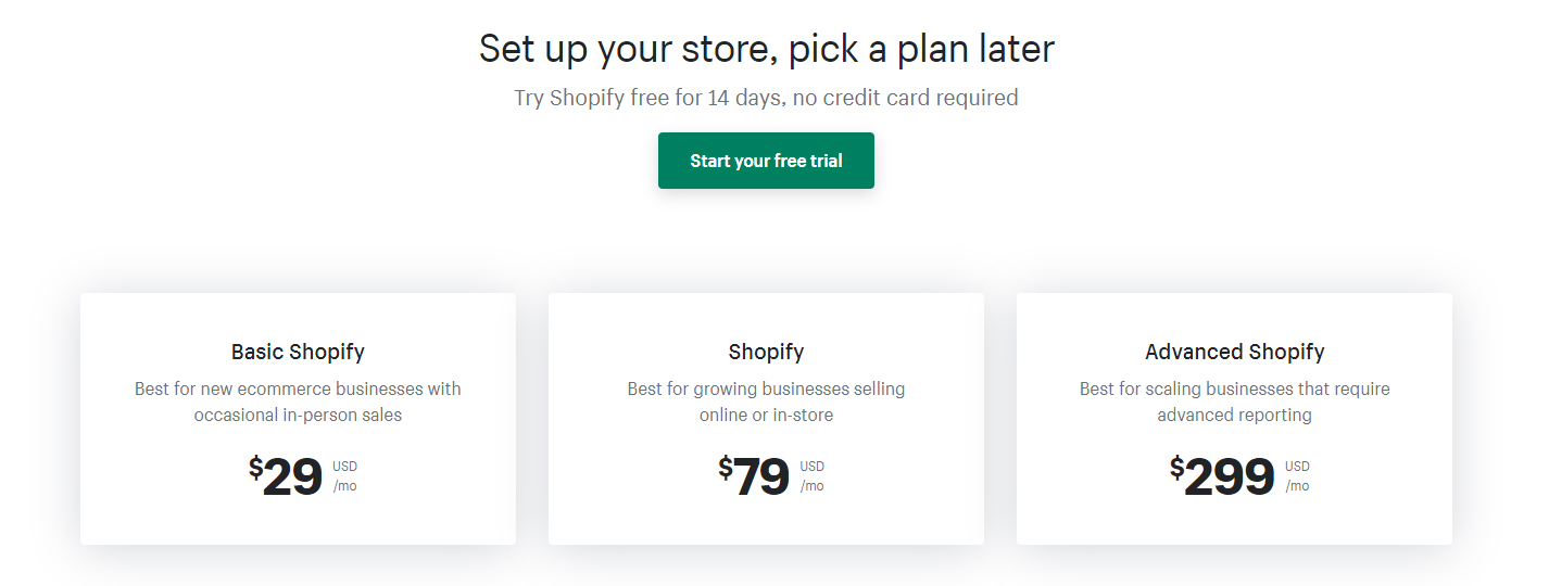 Set up your store, pick a plan later