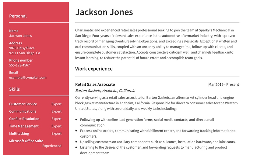 Example resume services